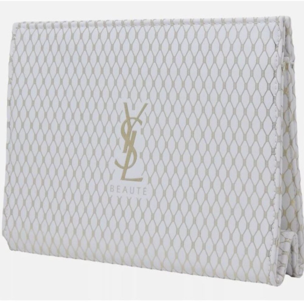 YVES SAINT LAURENT BEAUTE WOMEN POUCH WHITE GOLD MAKE UP COSMETICS BAG CLUTCH